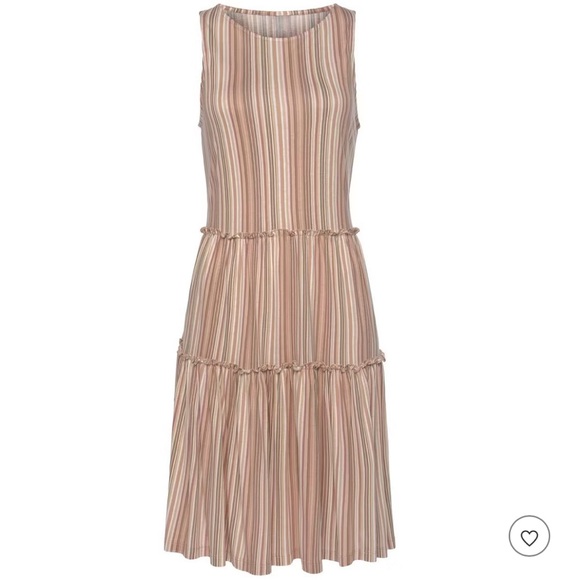 LASCANA Striped Flowy Tiered Sleeveless A-Line Summer Dress Beige 38 - Picture 4 of 15